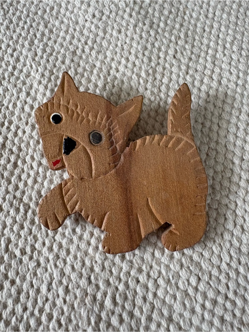 Vintage VTG Brooch Pin Wooden Dog Puppy Handmade Folk